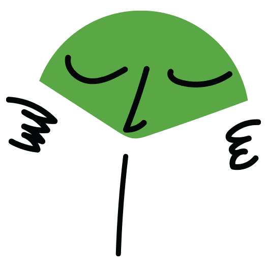 Illustrated icon of a green face reading